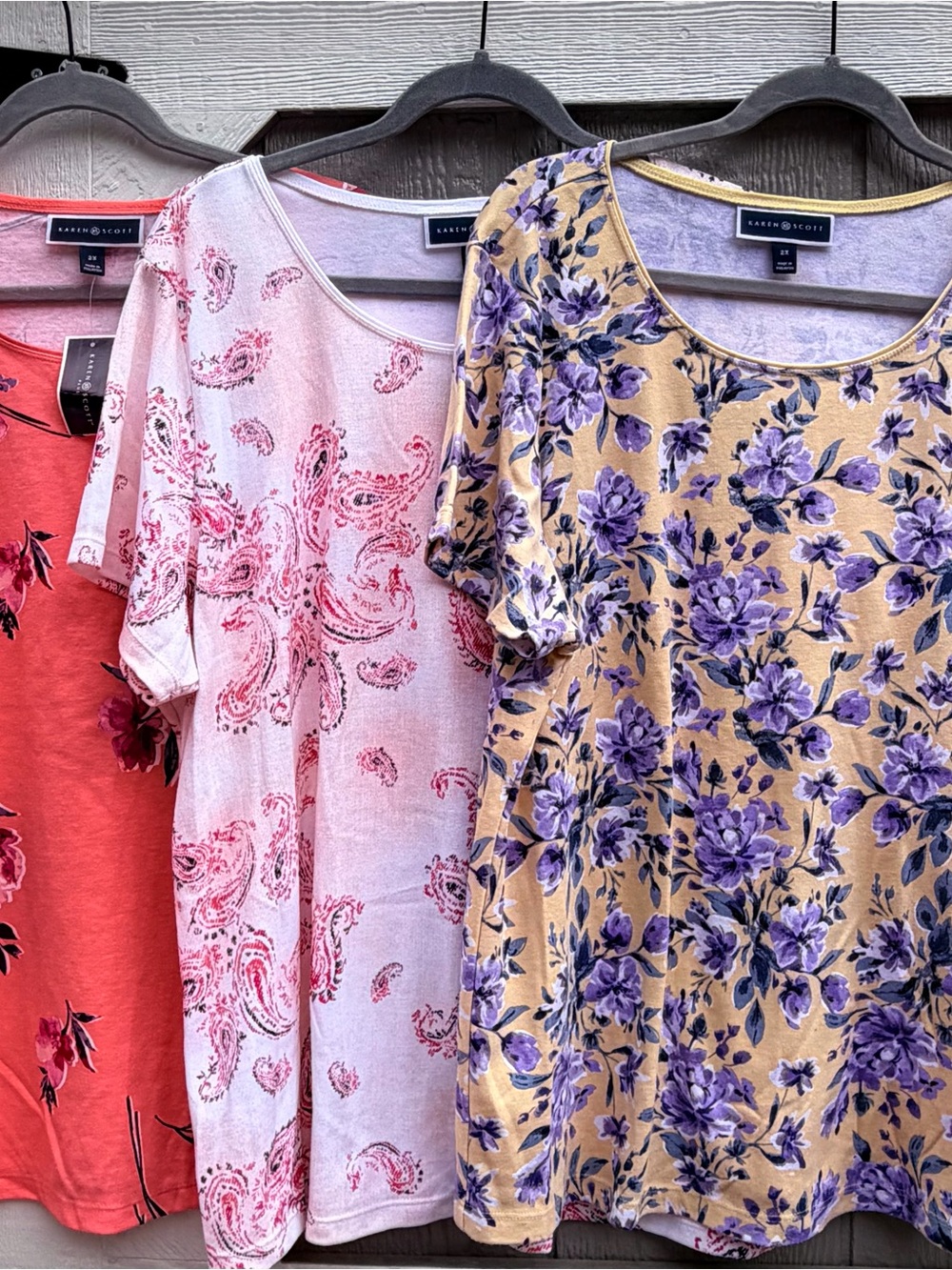 3 Karen Scott Floral Short-Sleeve Scoop-Neck Tops